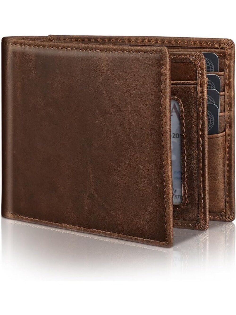 Men's Genuine Leather RFID Bifold Wallet | 14 Card Slots, ID Window, Gift Box